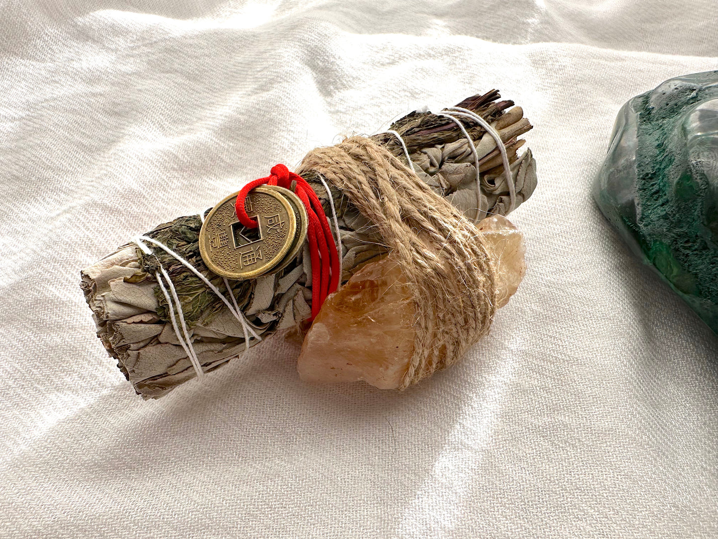 Prosperity Smudge Kit: Peppermint & White Sage Bundle w/ Citrine crystal