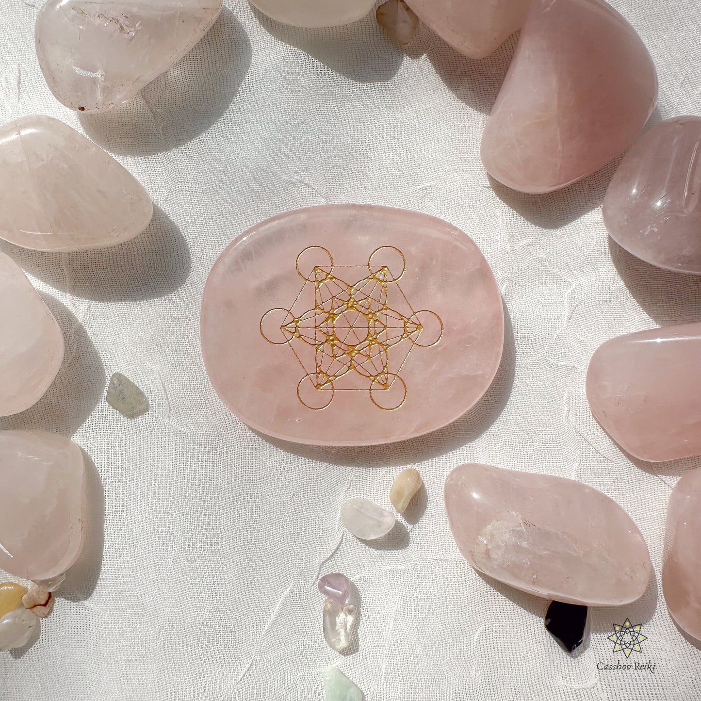 Archangel Metatron Cube etched in Gemstone: Engraved Palm Stone | Etched Crystal Pocket Stone