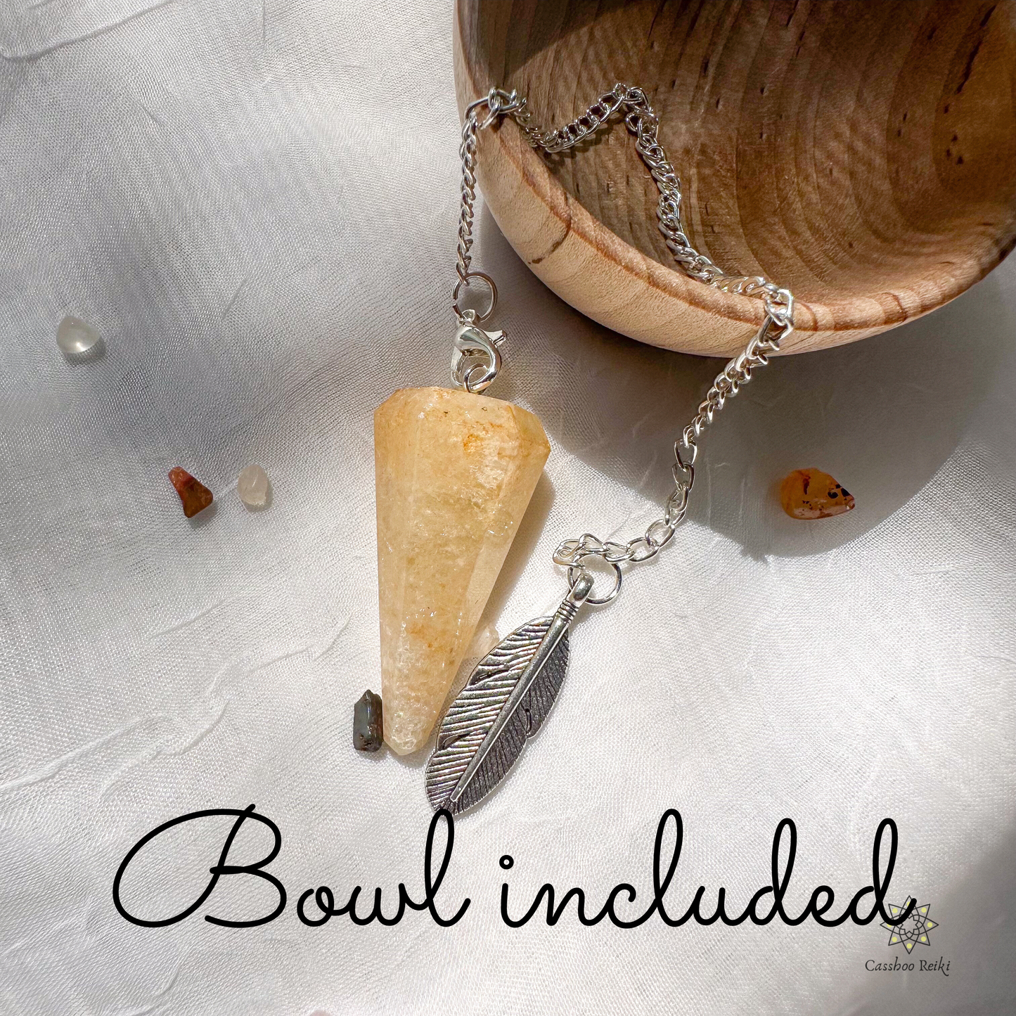 Golden Healer Quartz Pendulum and Mini Bowl set | Natural Gemstone Pendulum