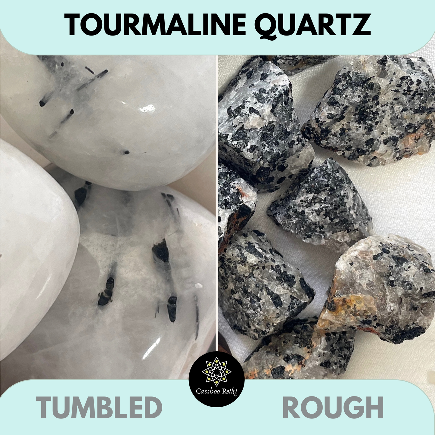 Tourmalinated Quartz, Tumbled or Rough | Crystal for Yin Yang Energy Balance