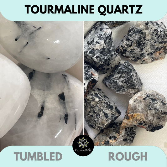 Tourmalinated Quartz, Tumbled or Rough | Crystal for Yin Yang Energy Balance