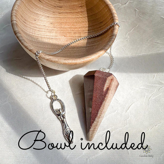 Shiva Lingam Goddess Pendulum and Mini Bowl set | Natural Gemstone Pendulum