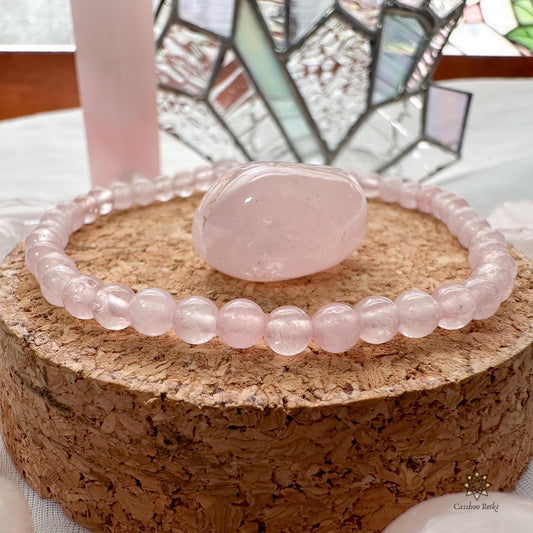 Rose Quartz 4mm 6mm Beads Elastic Bracelet | Natural Gemstone Bracelet | Universal Love Gift