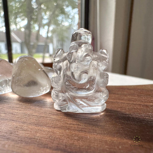 Ganesh Mini Statue in Clear Quartz | Miniature Ganesha Figurine | Gemstone Figurine