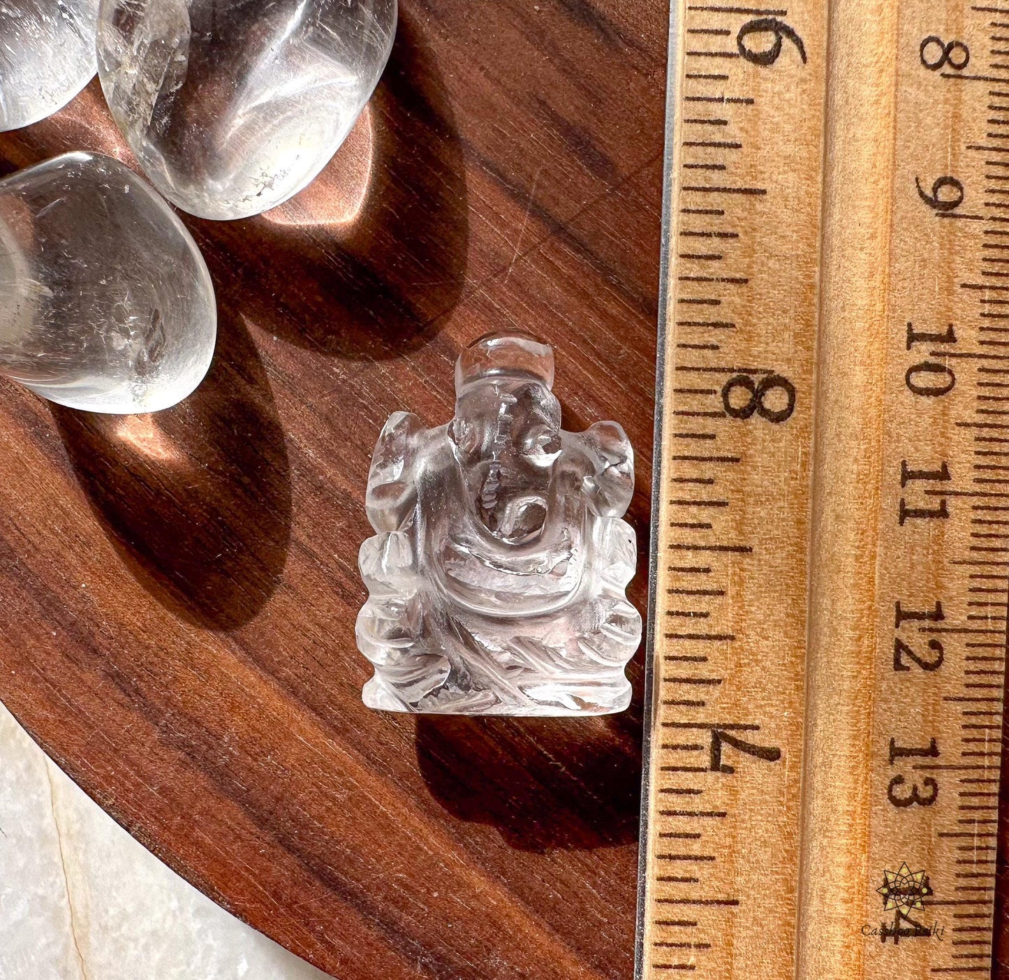 Ganesh Mini Statue in Clear Quartz | Miniature Ganesha Figurine | Gemstone Figurine