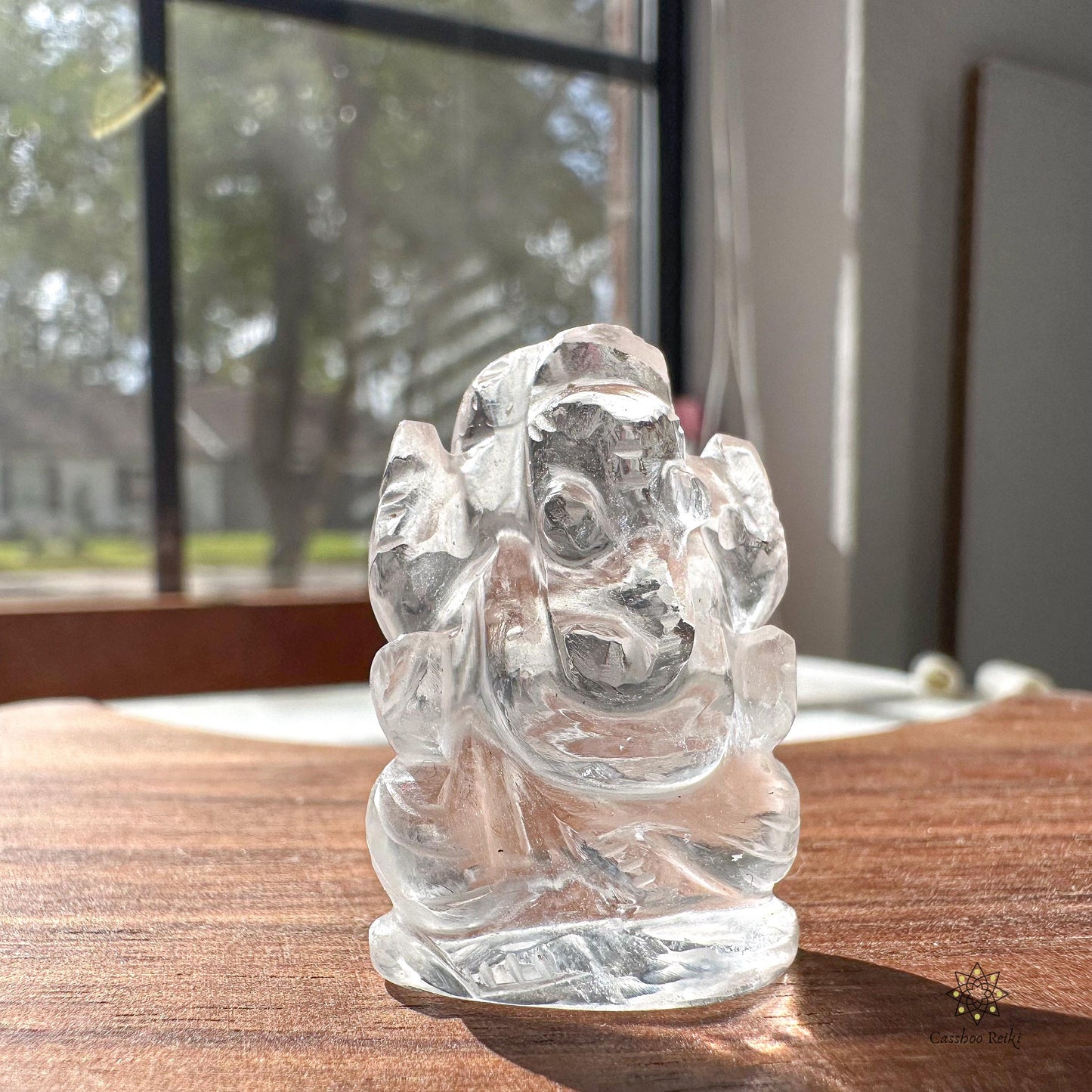 Ganesh Mini Statue in Clear Quartz | Miniature Ganesha Figurine | Gemstone Figurine