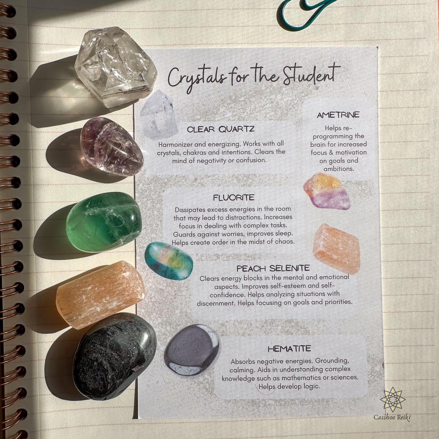 Crystals for Student Desk | Crescent Moon Shelf and Crystal Set | Crystals for the Student | College Dorm Decor