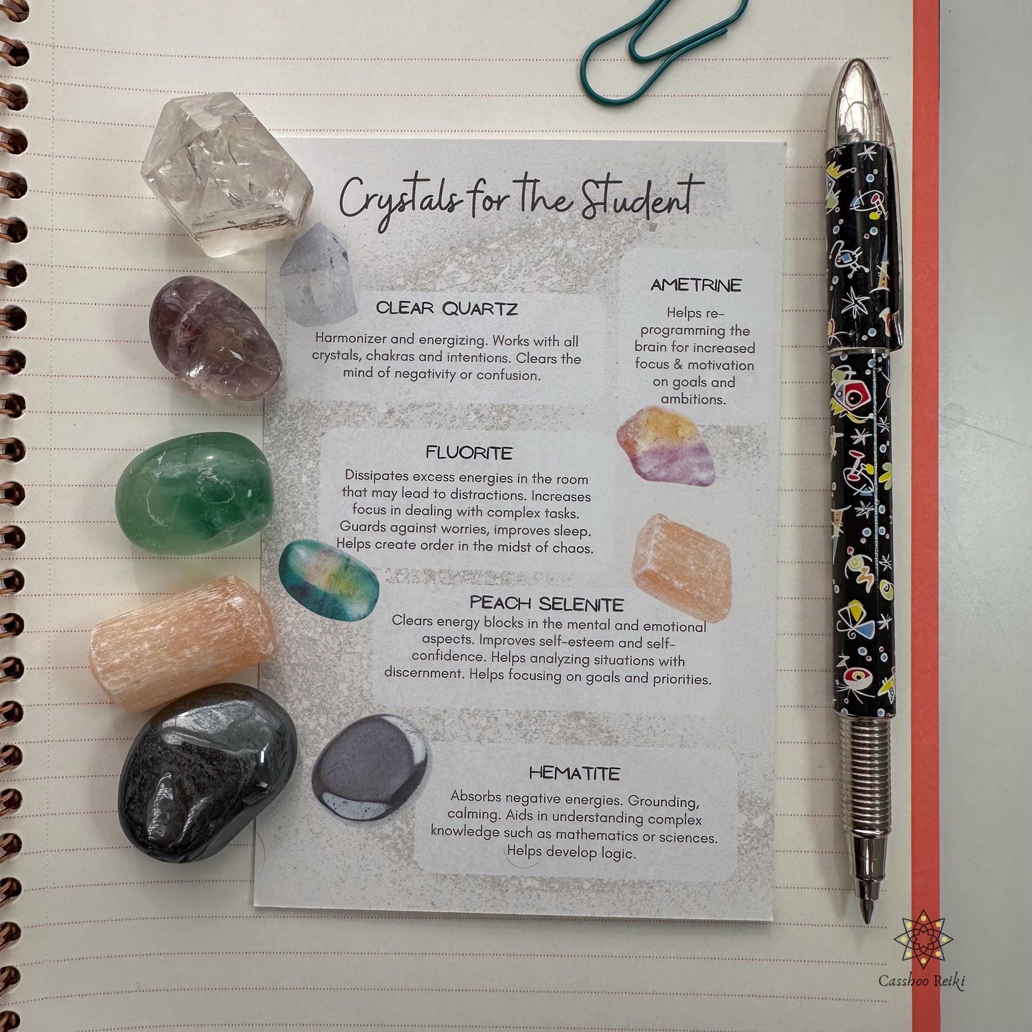 Crystals for Student Desk | Crescent Moon Shelf and Crystal Set | Crystals for the Student | College Dorm Decor