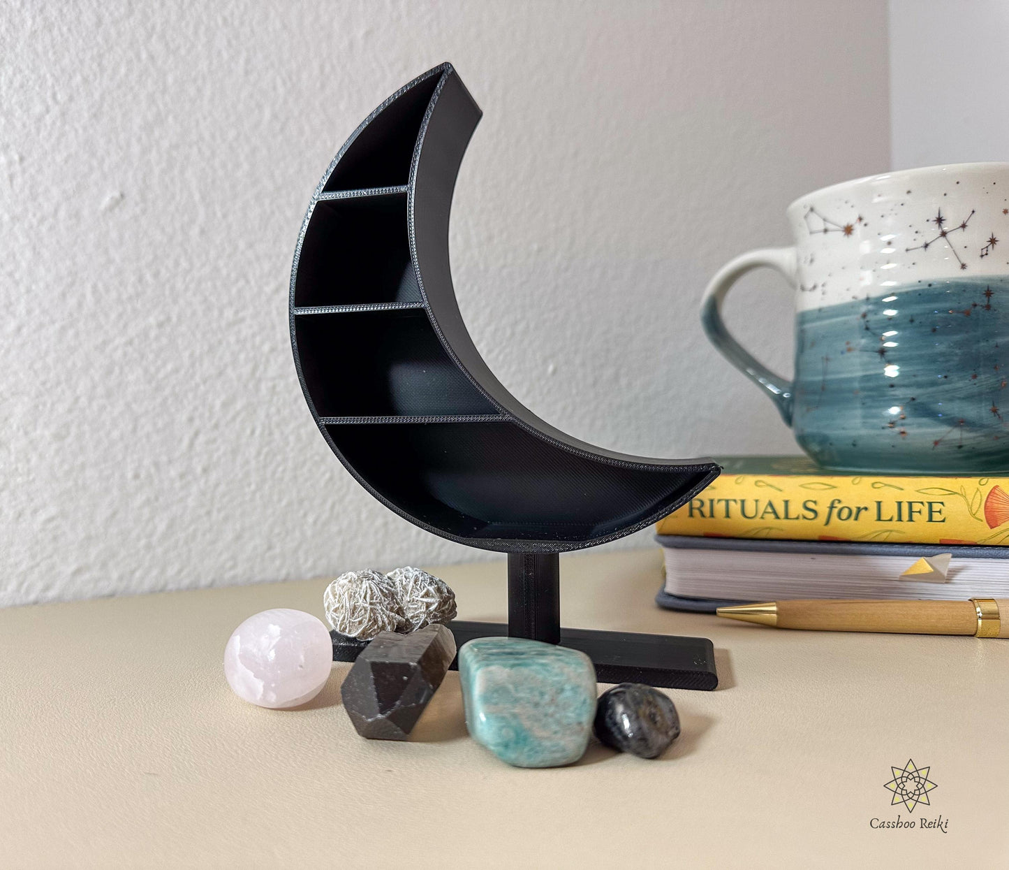 Crystals for Bedside Table | Crescent Moon Shelf and Crystal Set | Crystals for the Bedroom