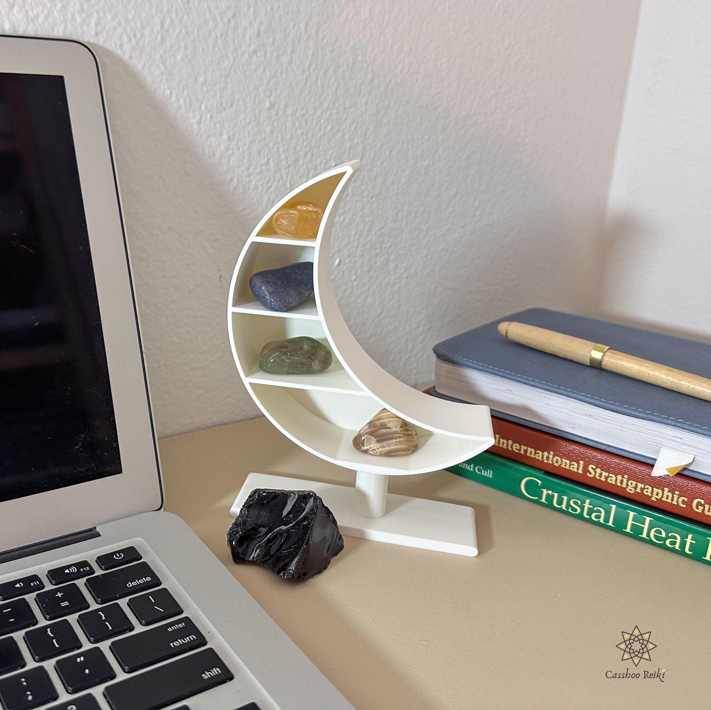 Crystals for Work Desk | Crescent Moon Shelf and Crystal Set | Crystals for Work Office, Cubicle