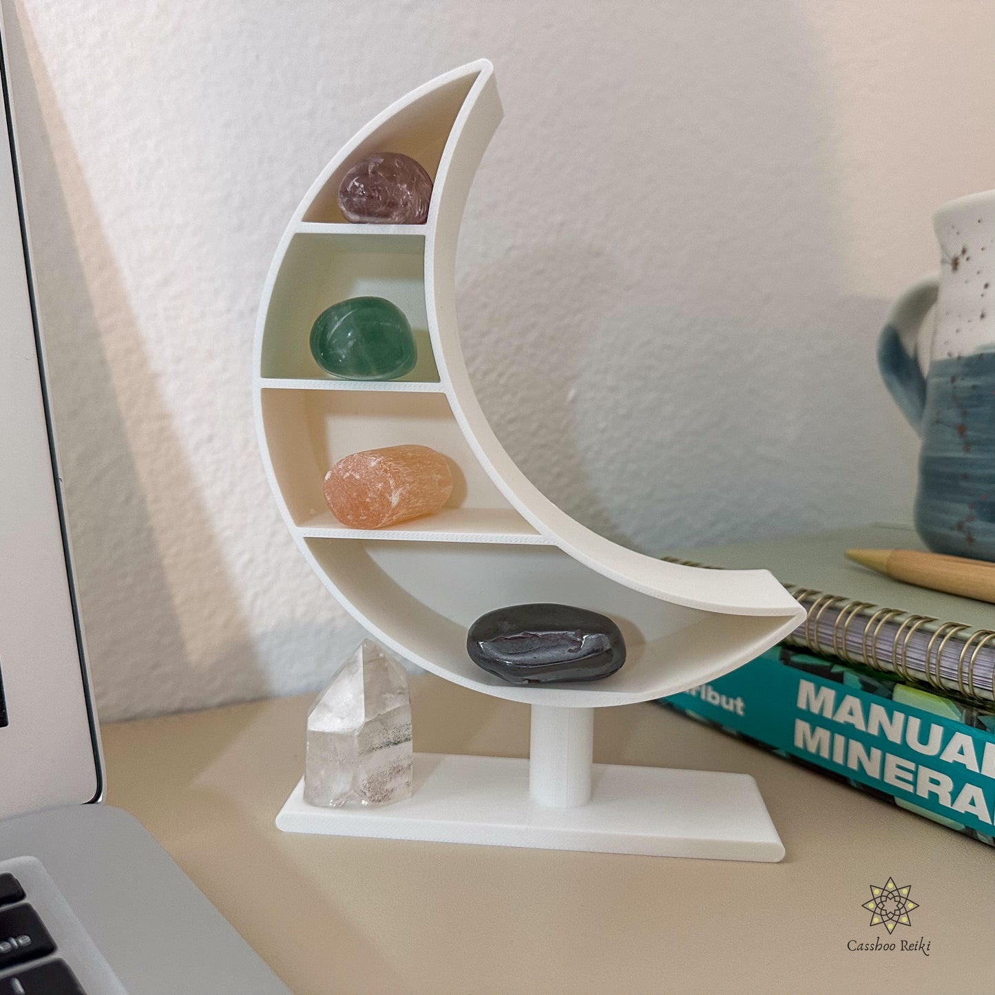 Crystals for Student Desk | Crescent Moon Shelf and Crystal Set | Crystals for the Student | College Dorm Decor