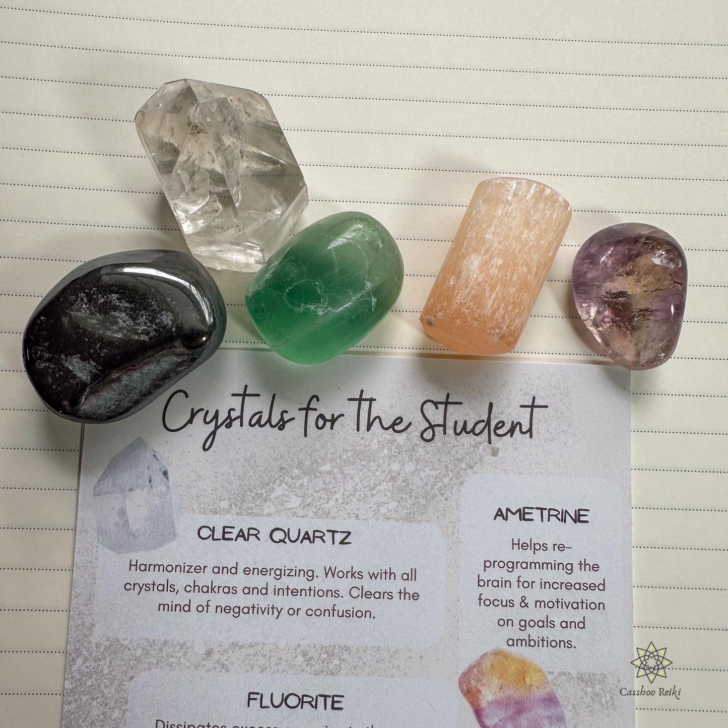 Crystals for Student Desk | Crescent Moon Shelf and Crystal Set | Crystals for the Student | College Dorm Decor