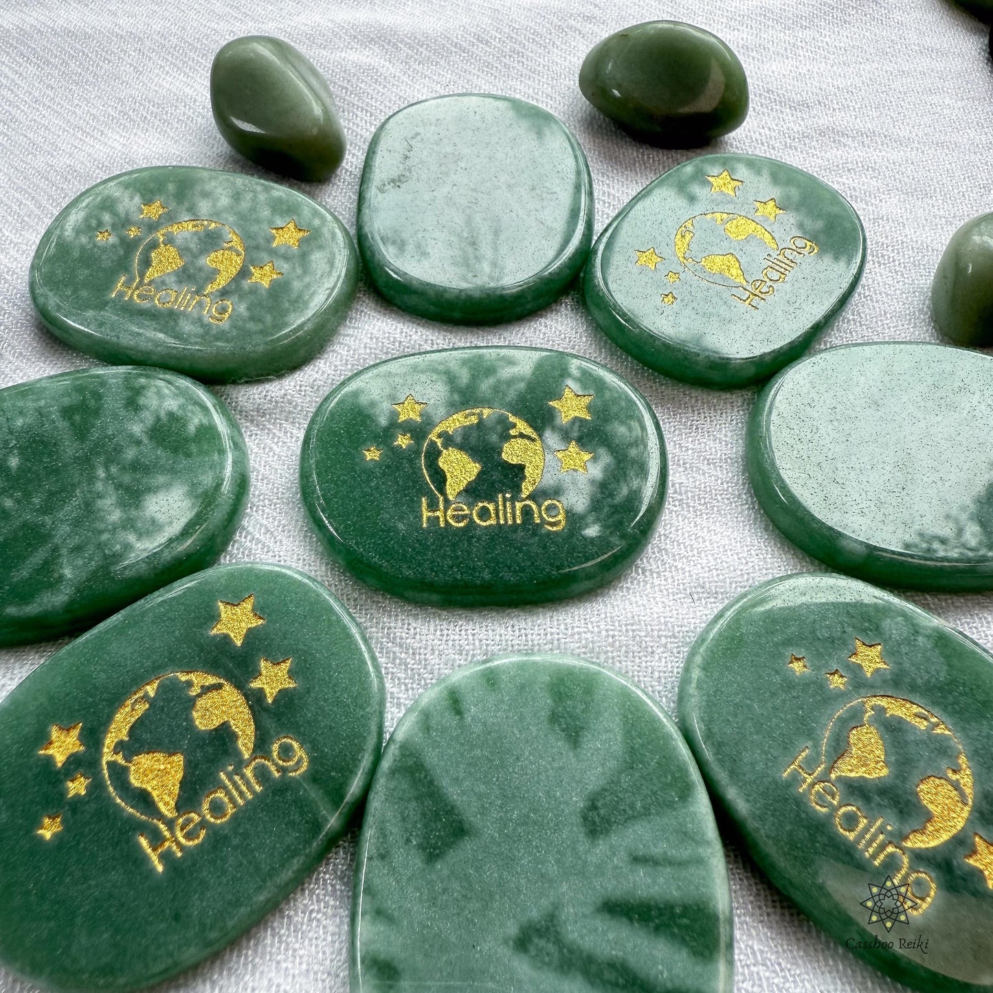 Healing The Planet Palm Stone in Green Aventurine | Green Aventurine Palm Stone | Engraved Pocket stone