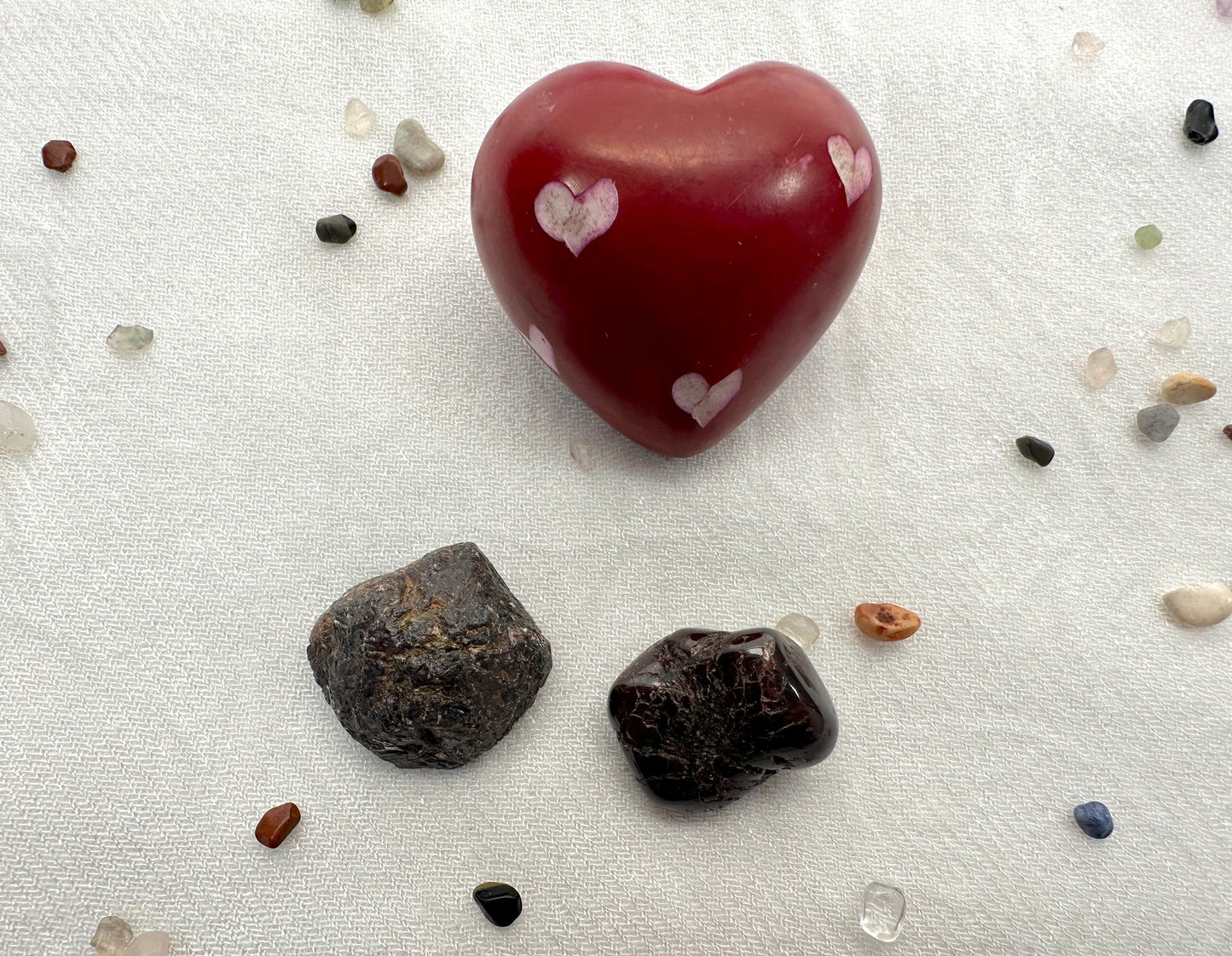 LOVE CELEBRATIONS: Romance, Romantic Love 2-piece set: Garnet and Soapstone Heart