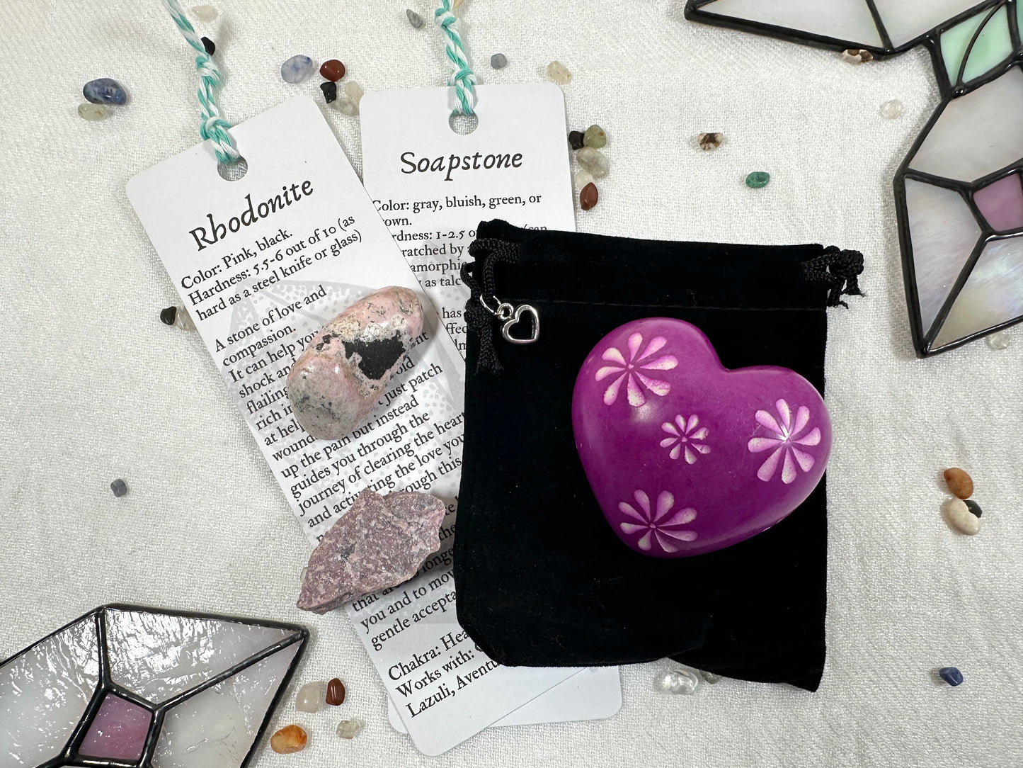 LOVE CELEBRATIONS: Self-love. 2-piece set Rhodonite and Soapstone heart