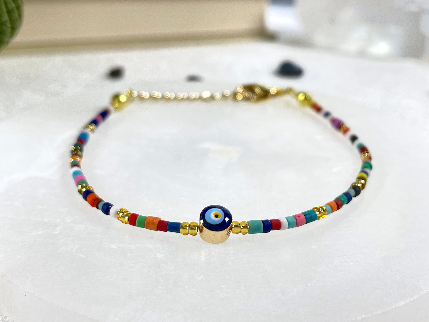 Evil Eye Bracelet, Seed Beads, Miyuki color