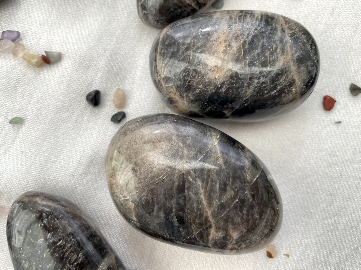 Black Moonstone Pebble. Palm Stone