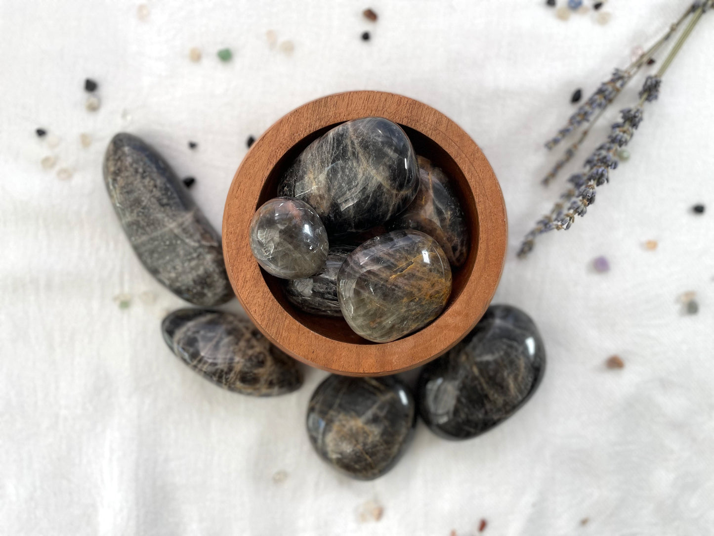 Black Moonstone Pebble. Palm Stone