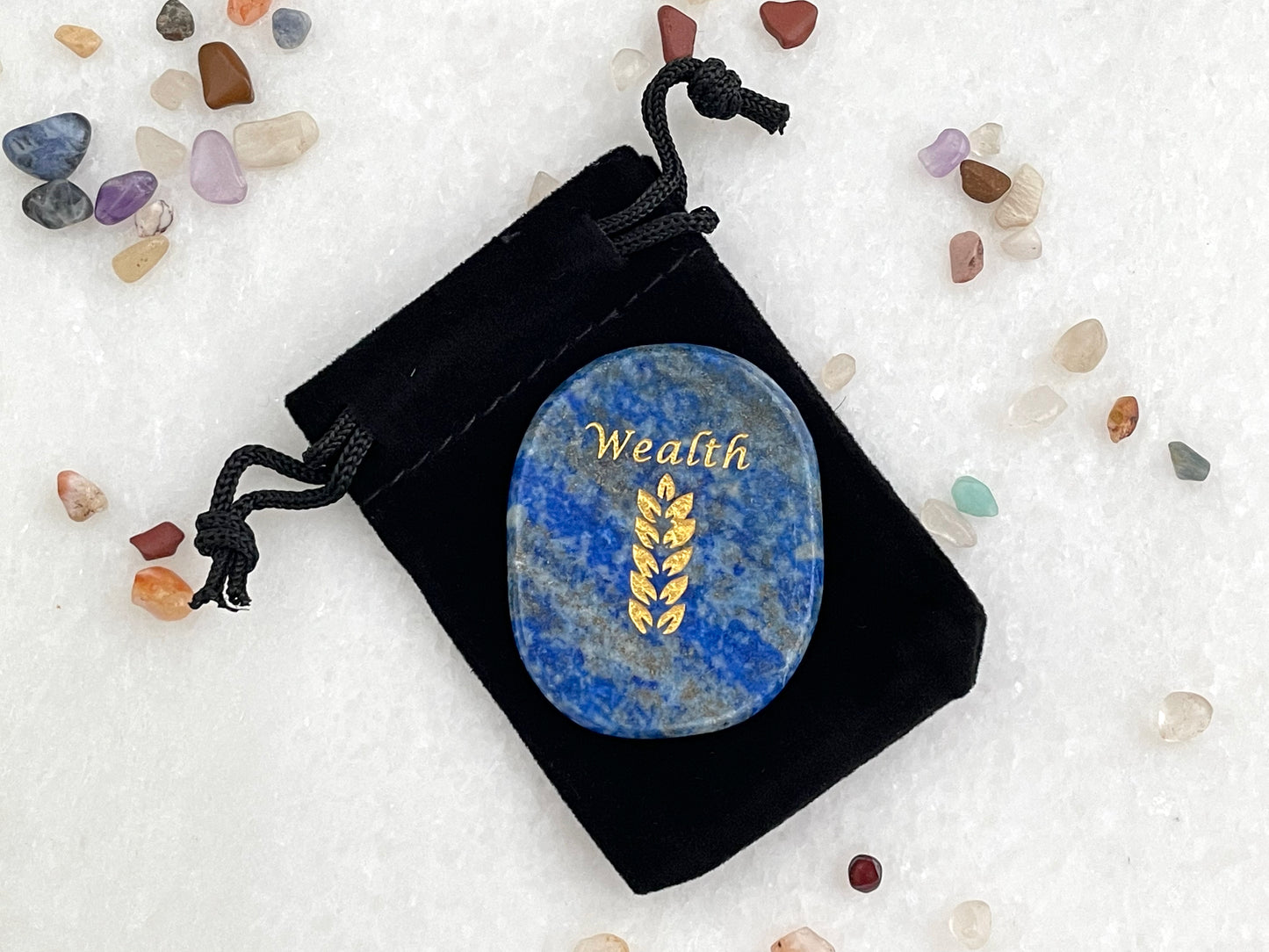 Wealth engraved Palm Stone in Lapis Lazuli