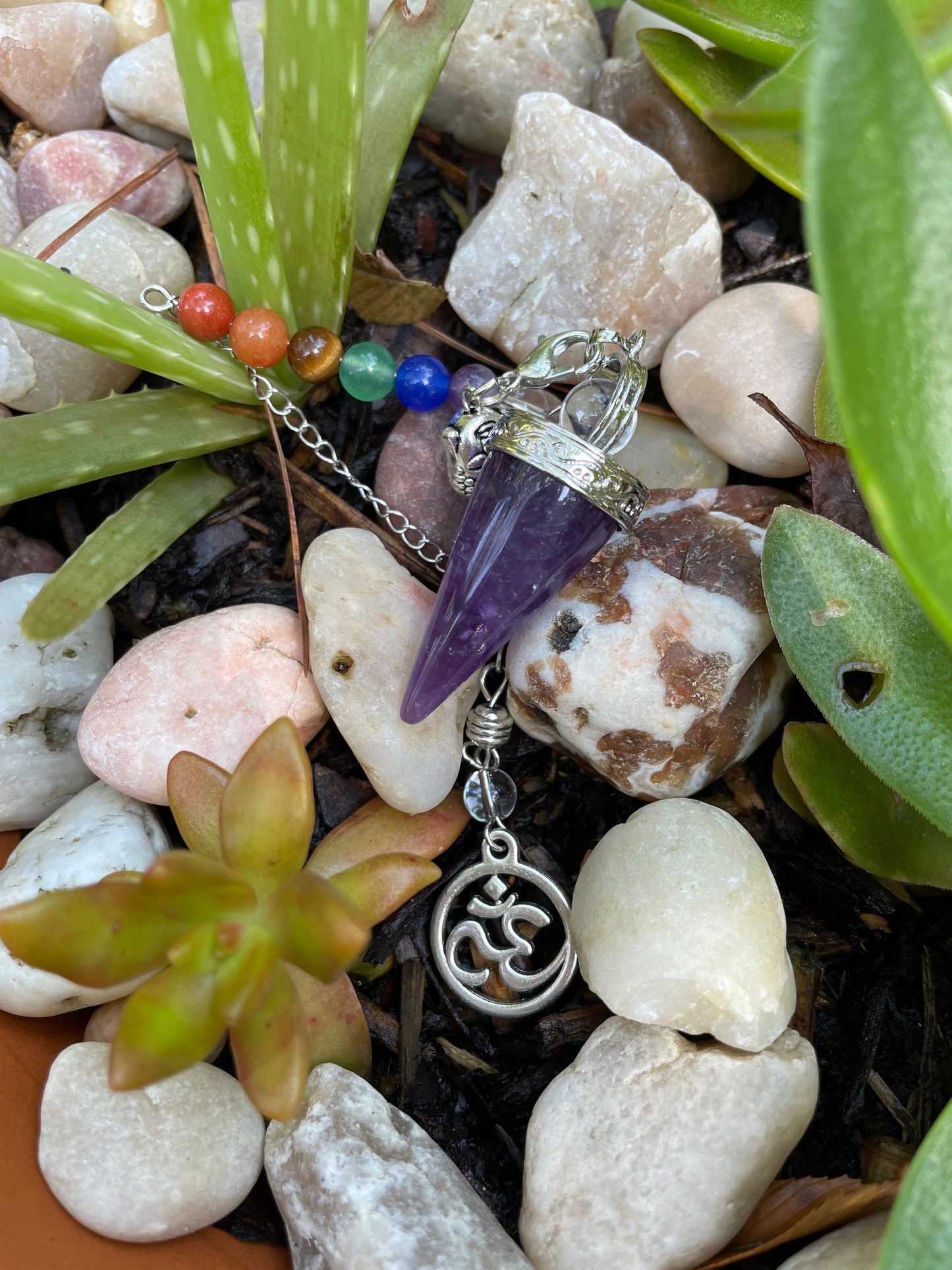 Buddha OM Amethyst Chakra Pendulum. Mini Bowl included