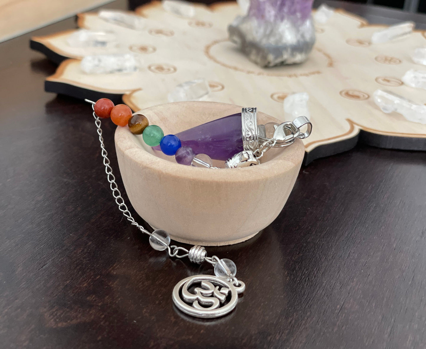 Buddha OM Amethyst Chakra Pendulum. Mini Bowl included