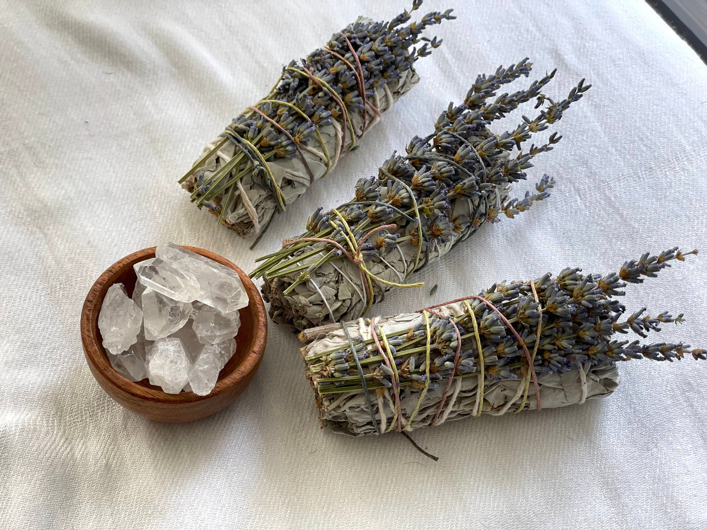 Lavender and white sage bundle with crystal
