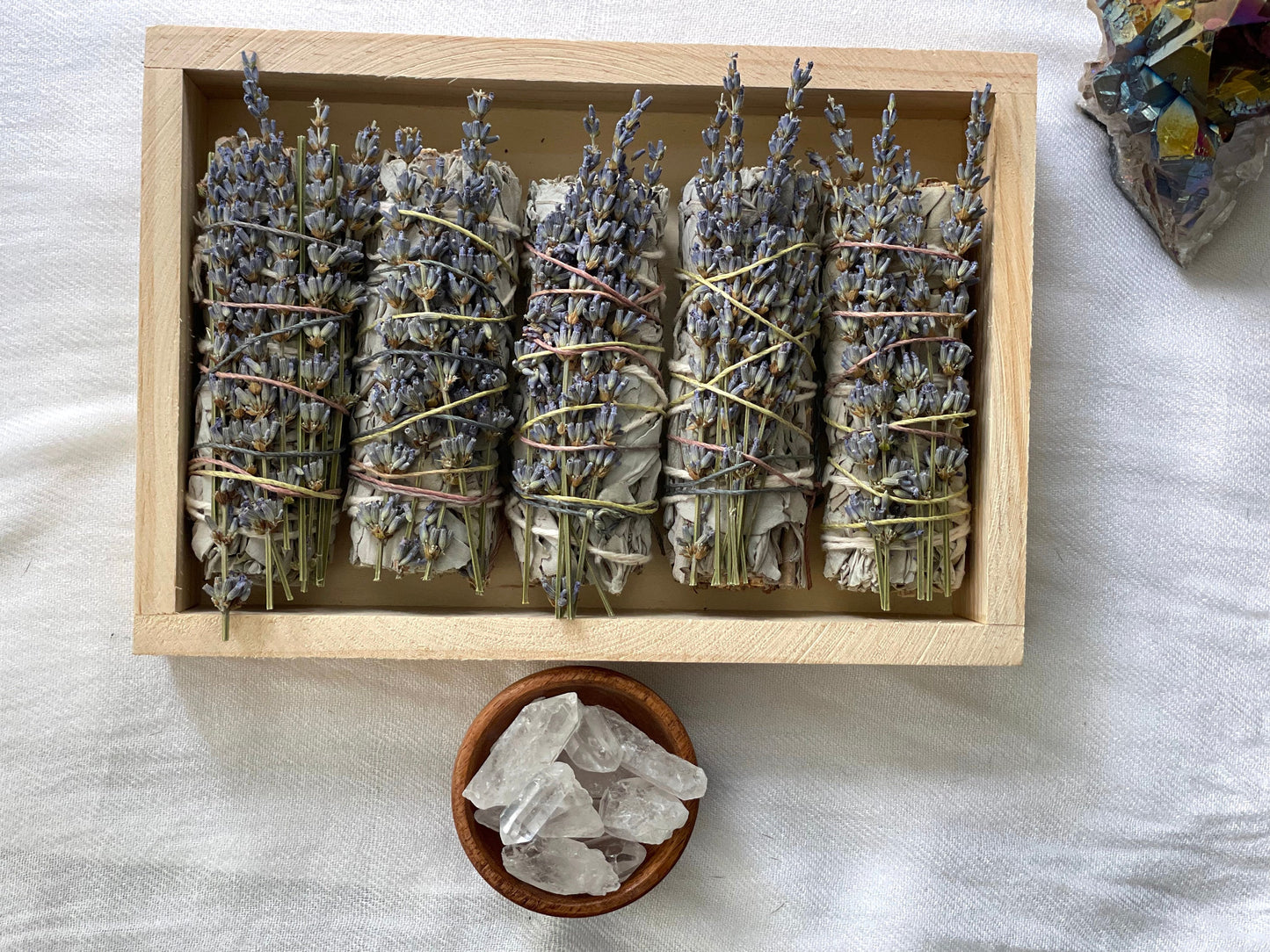 Lavender and white sage bundle with crystal