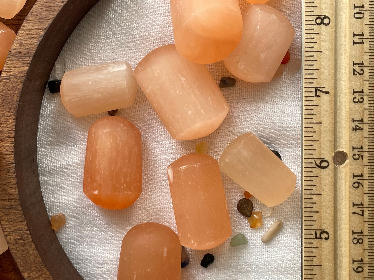 Red selenite, peach satin spar