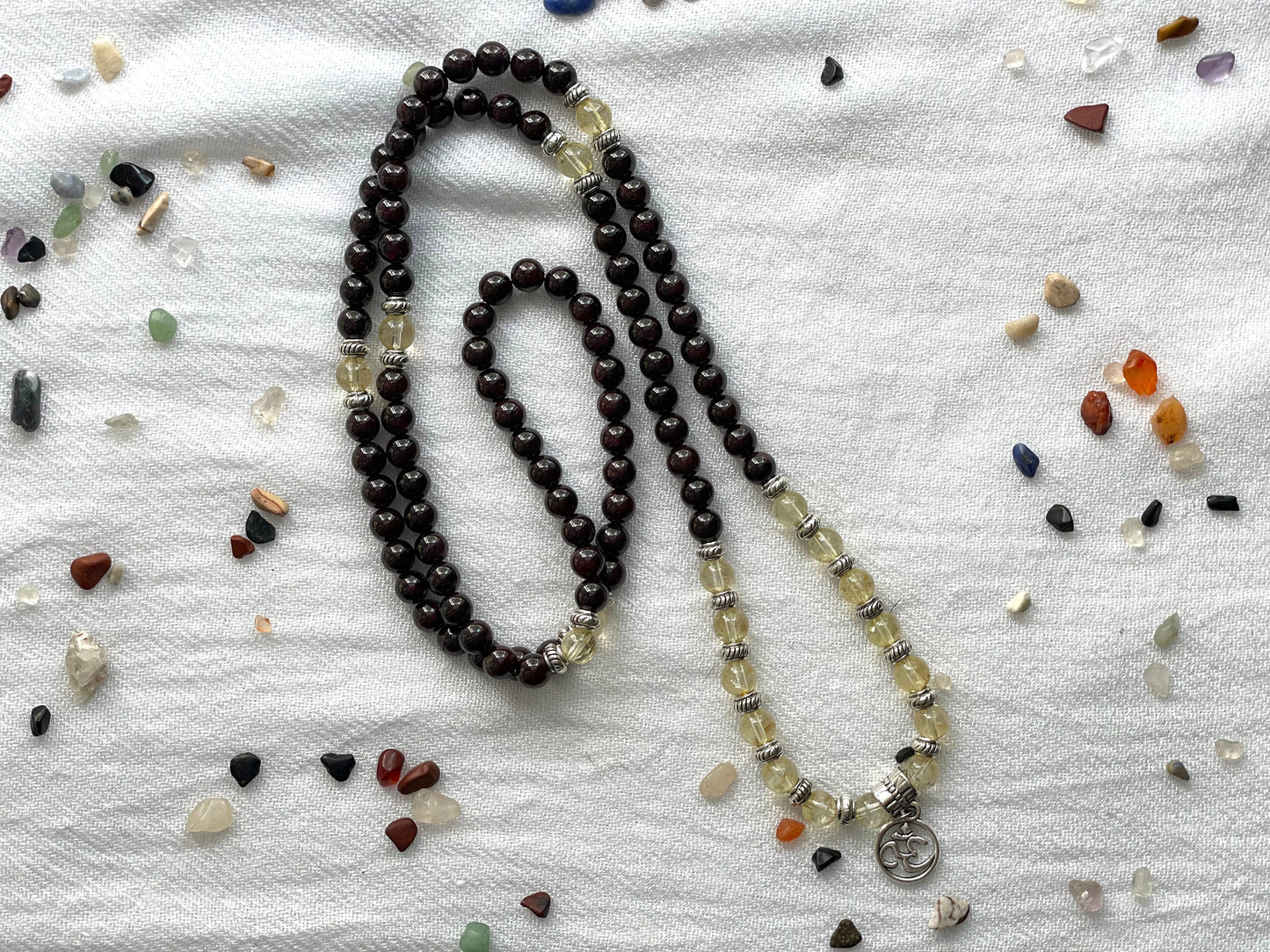 Citrine & Garnet 108 Prayer Beads Necklace & Wrist Mala