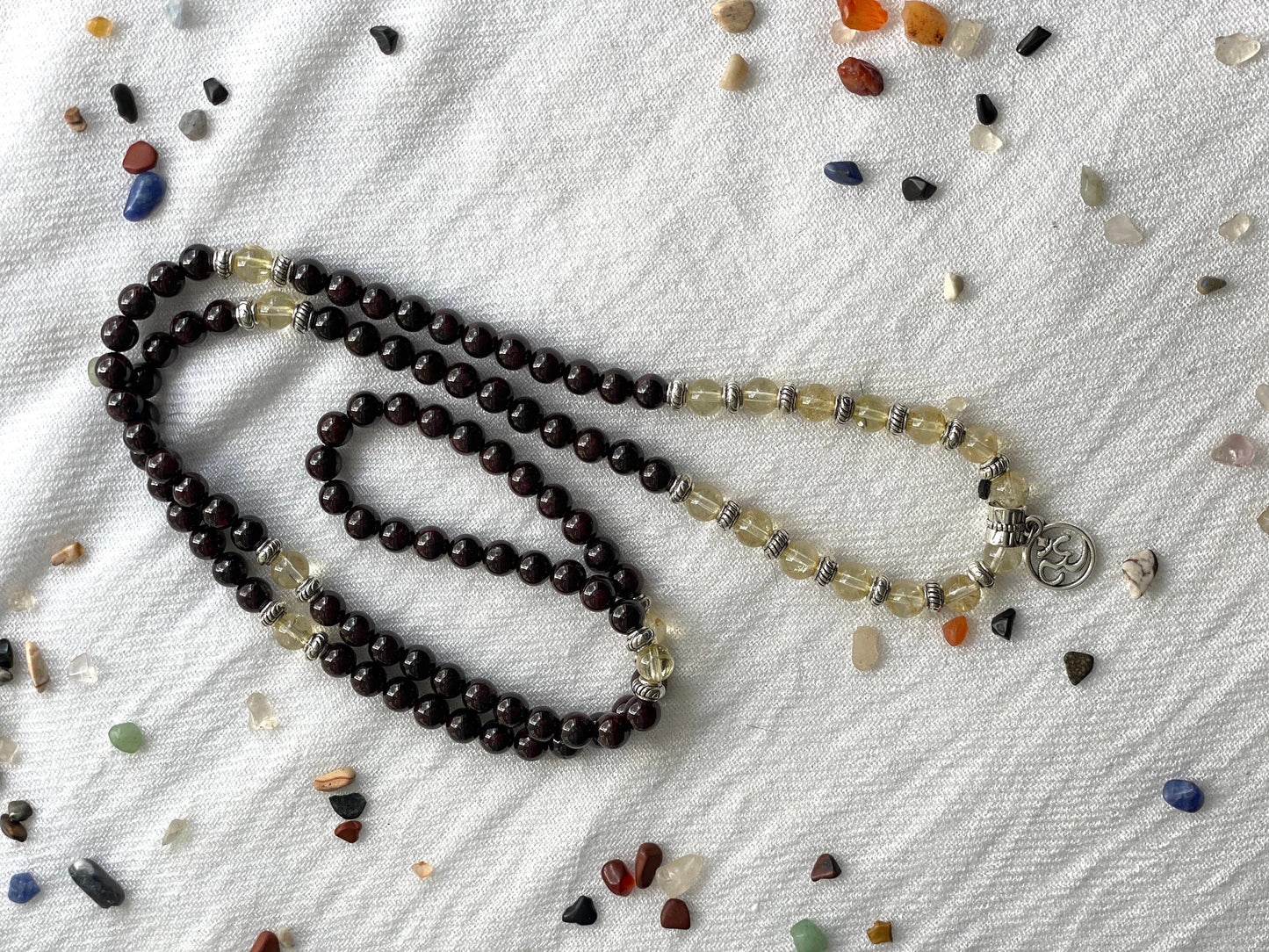 Citrine & Garnet 108 Prayer Beads Necklace & Wrist Mala