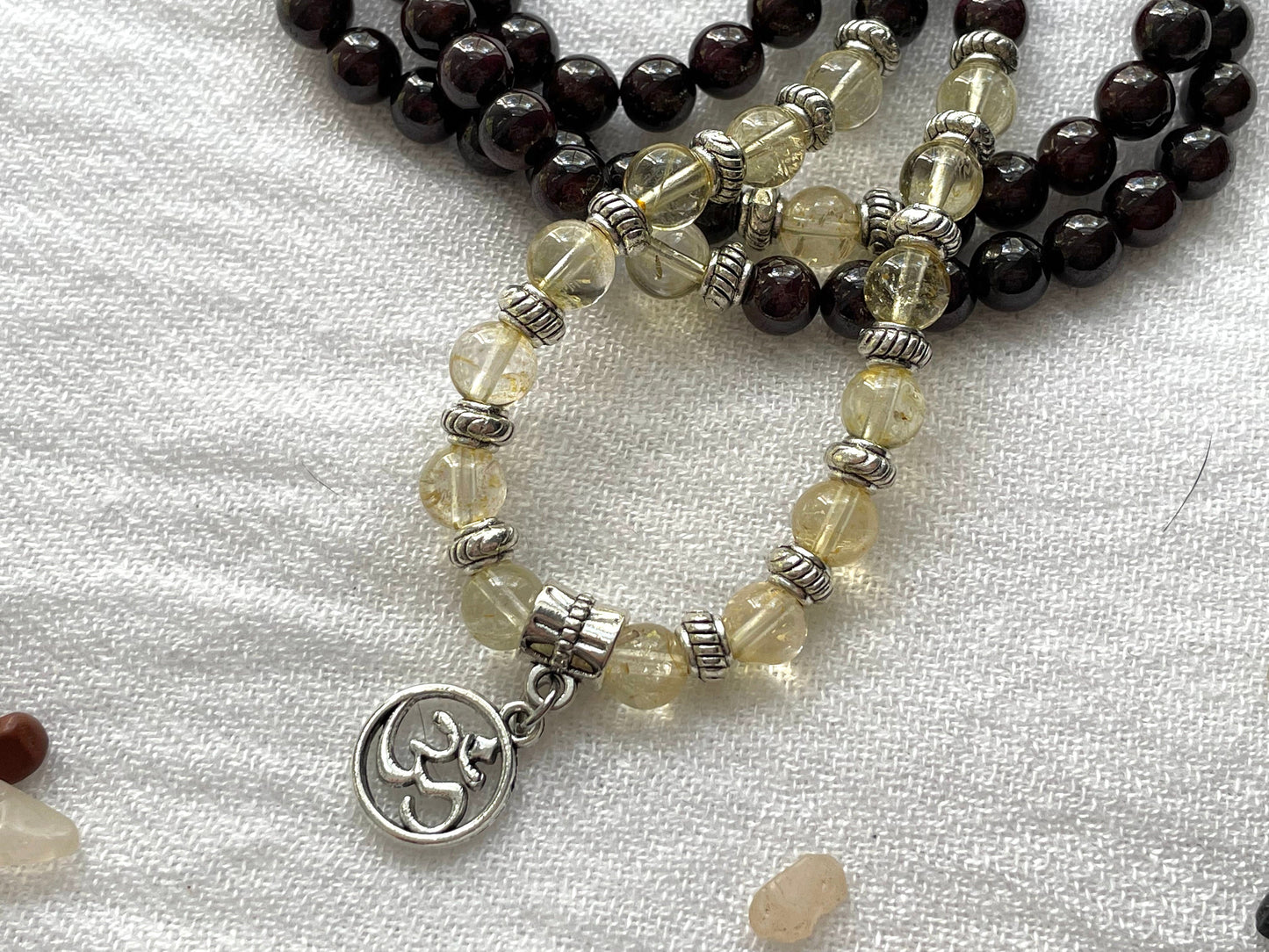 Citrine & Garnet 108 Prayer Beads Necklace & Wrist Mala