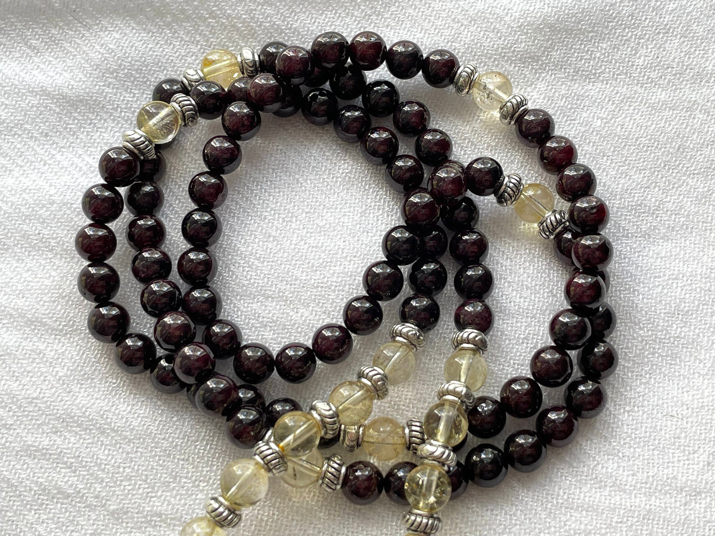 Citrine & Garnet 108 Prayer Beads Necklace & Wrist Mala