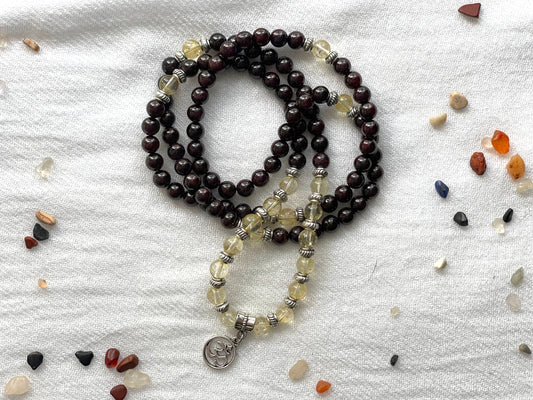 Citrine & Garnet 108 Prayer Beads Necklace & Wrist Mala