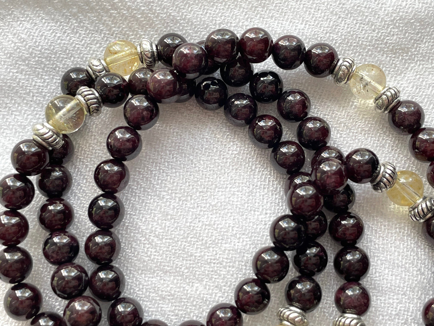 Citrine & Garnet 108 Prayer Beads Necklace & Wrist Mala