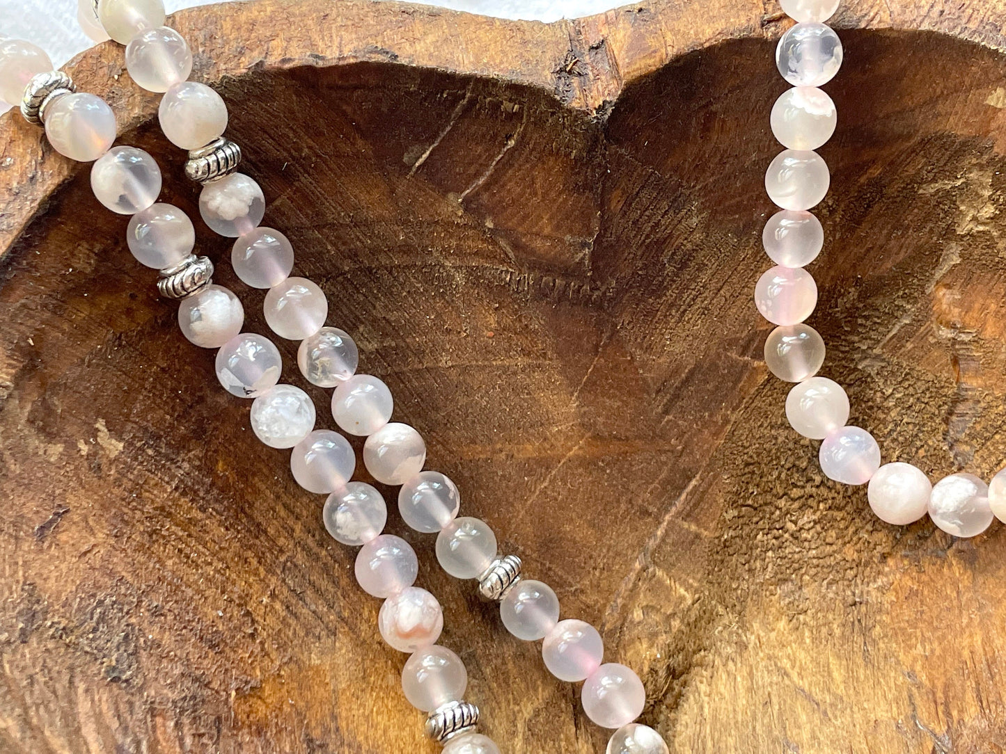 Sakura Agate Prayer Beads Necklace and Wrist Mala