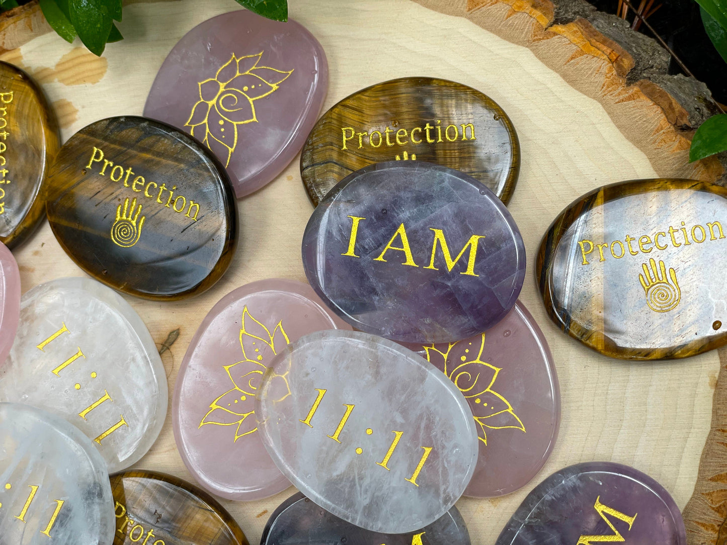 I AM Mantra in Chevron Amethyst | Engraved Palm Stone | Crystal Pocket Stone | Aries Zodiac Mantra Stone | Crown Chakra Mantra Stone