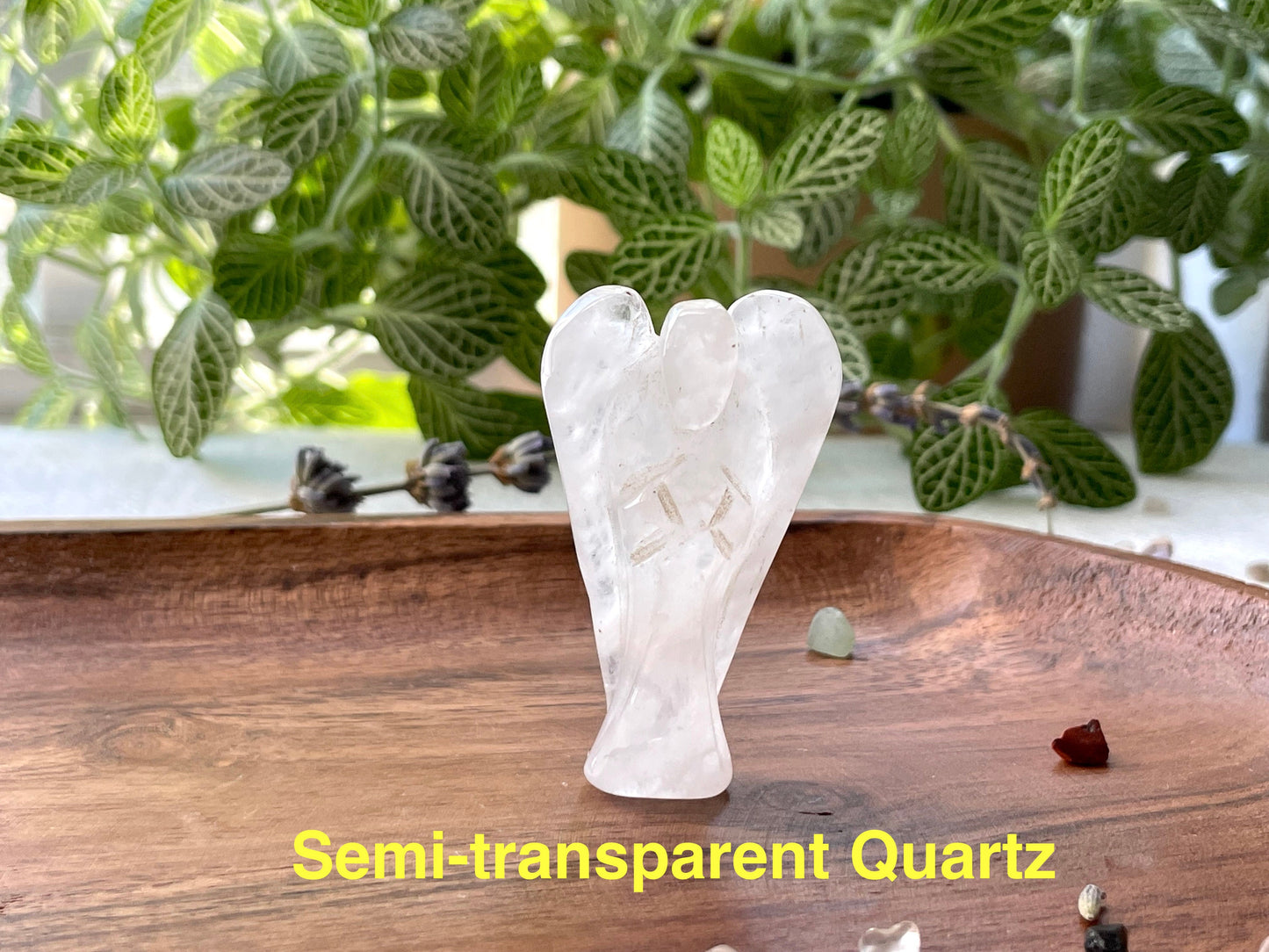 Petite Angel Figurine carved in Clear Quartz | Carved Gemstone Angel Figurine