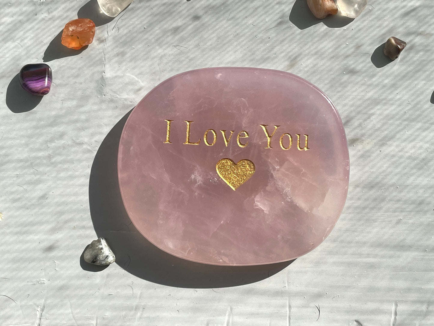 I Love You Palm Stone in Pink Quartz. Stone for Unconditional Love. Gifts for mom