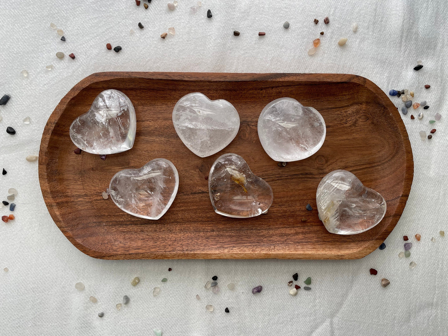 Natural Clear Quartz Heart Palm Stone and Quartz points for Gridding | Crystal Carved Heart