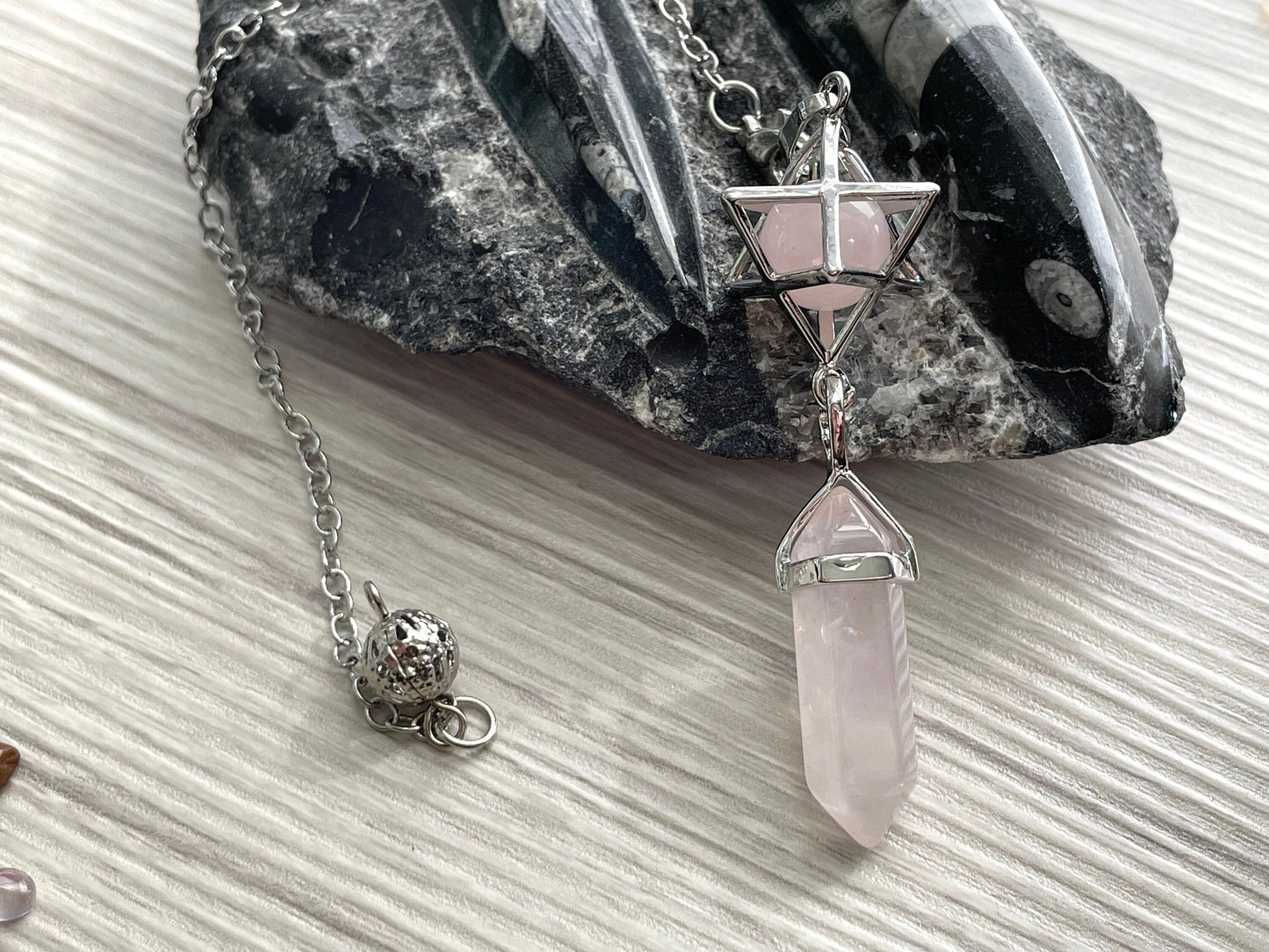 Rose Quartz Merkaba Pendulum. Reiki Infused