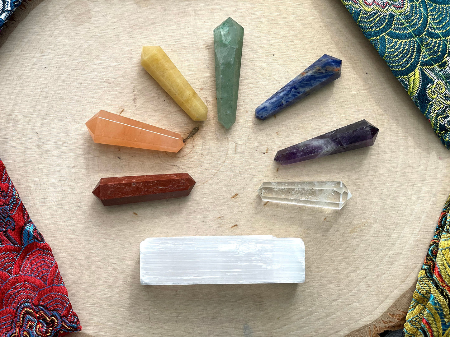 Mini Chakra Wand set with Selenite Stick. Travel size