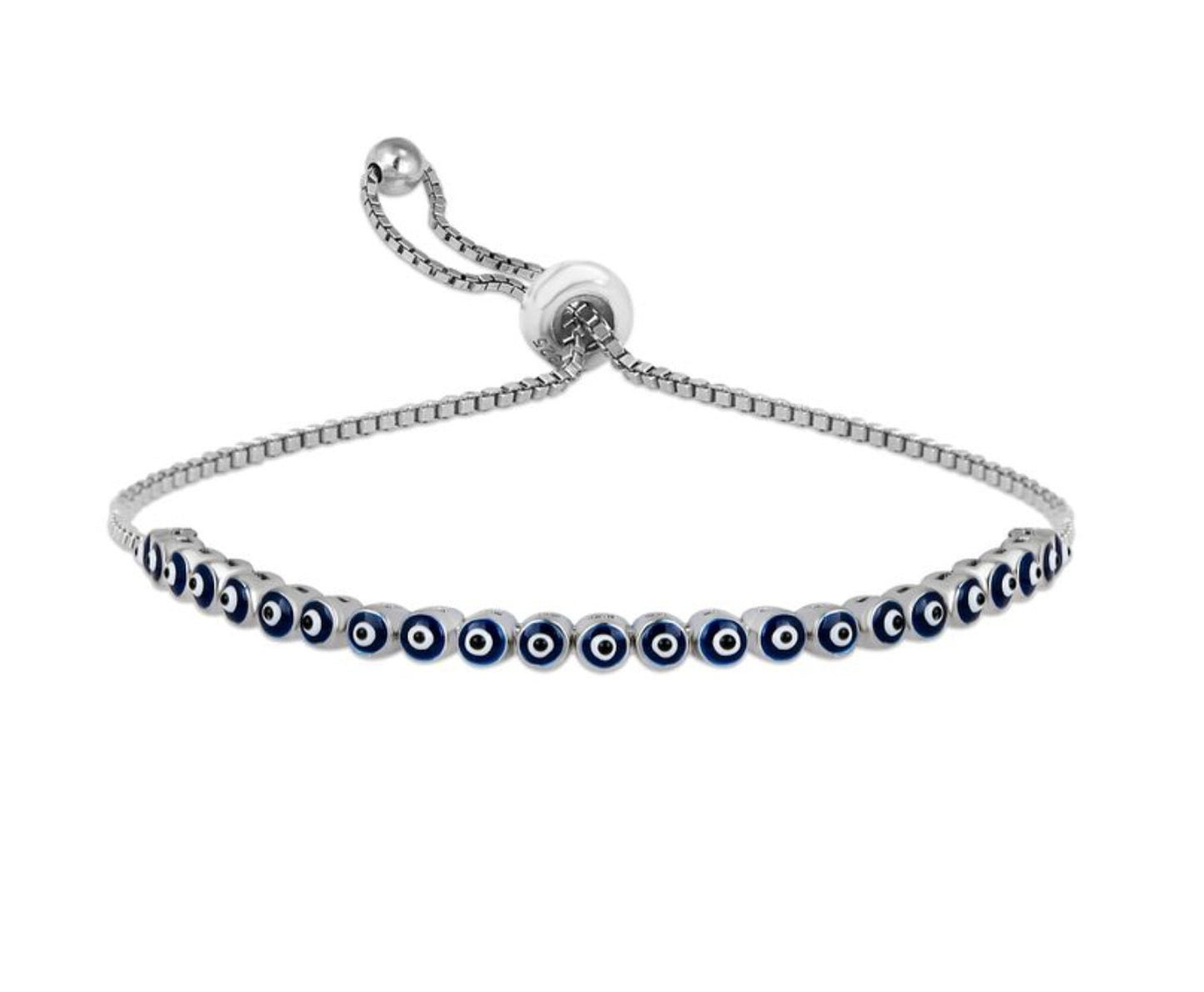 Sterling Silver Evil Eye Adjustable Bracelets. Silver 925