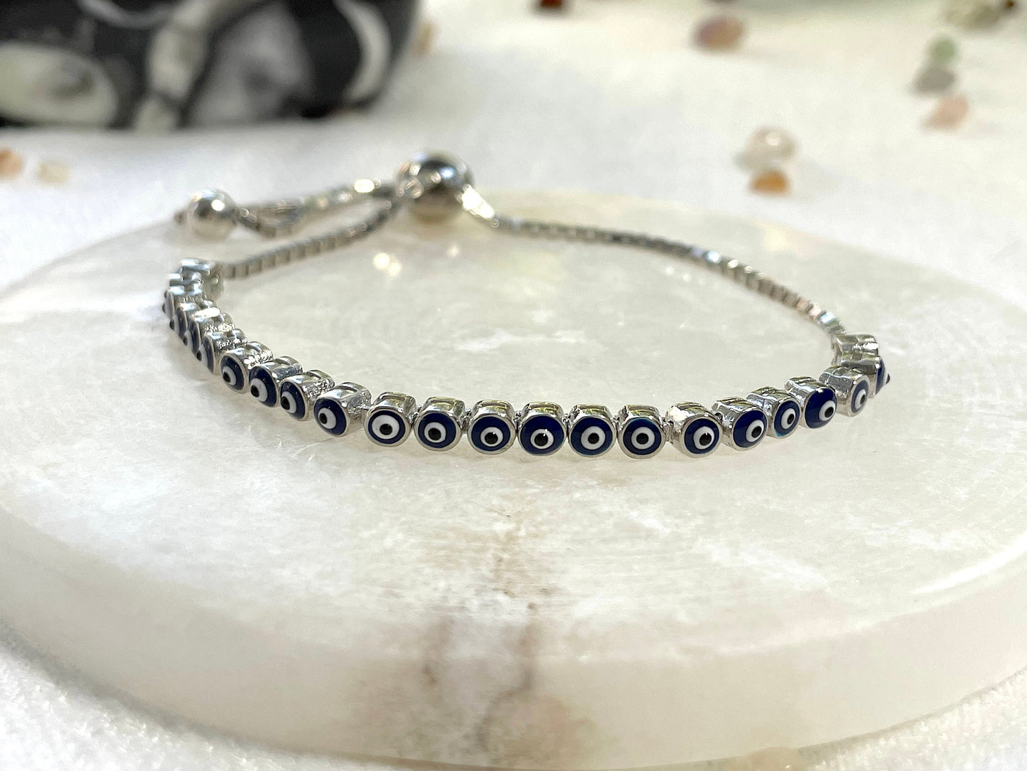 Sterling Silver Evil Eye Adjustable Bracelets. Silver 925