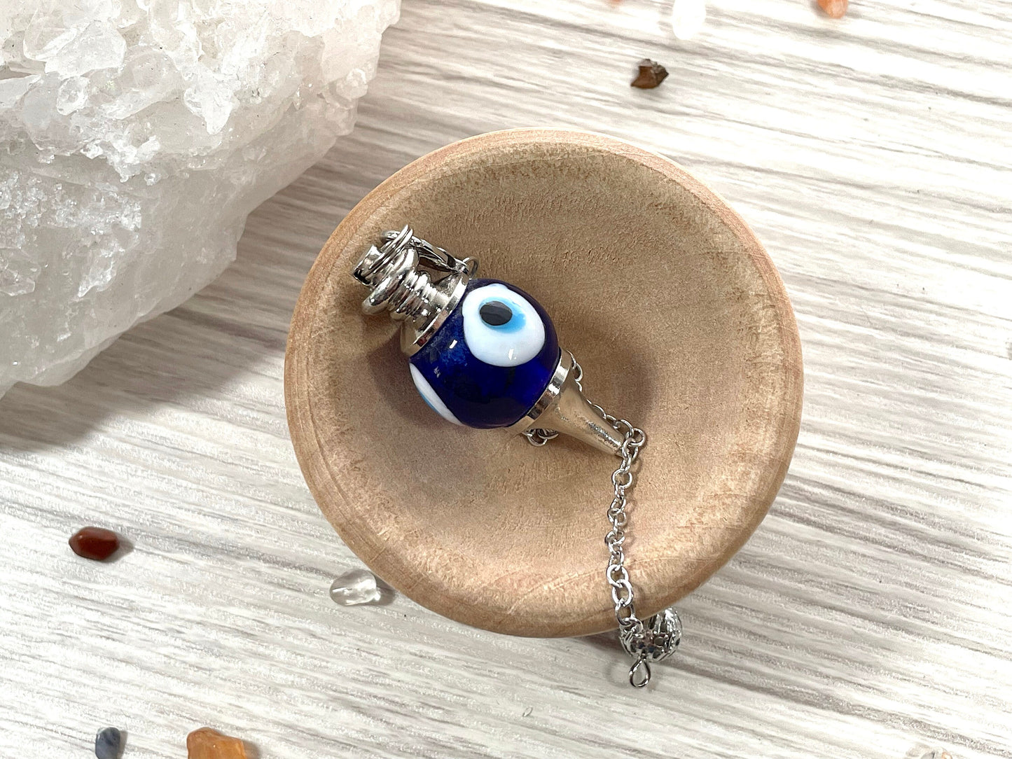 Evil Eye Glass Pendulum with mini wooden bowl