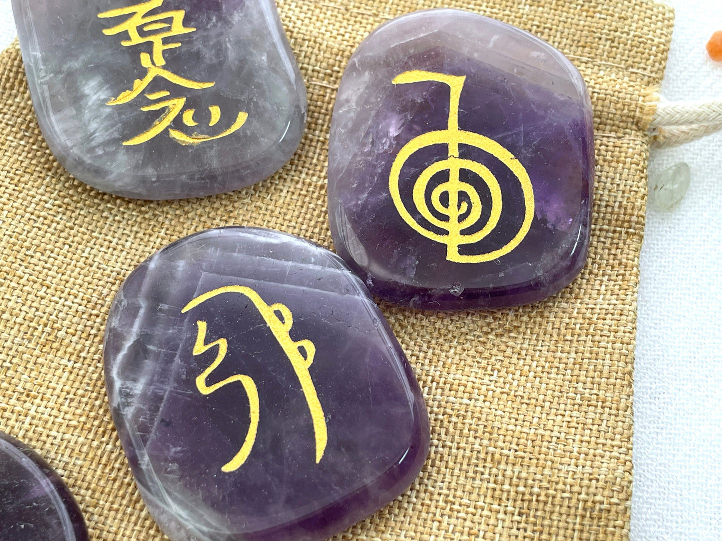 Reiki Symbols Stone Set in Chevron Amethyst. Reiki Infused