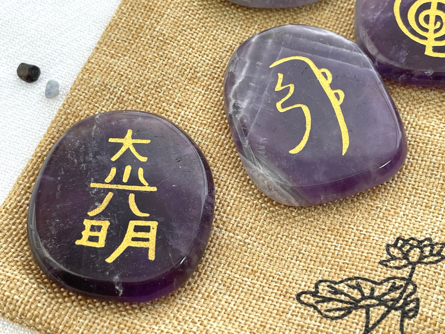 Reiki Symbols Stone Set in Chevron Amethyst. Reiki Infused