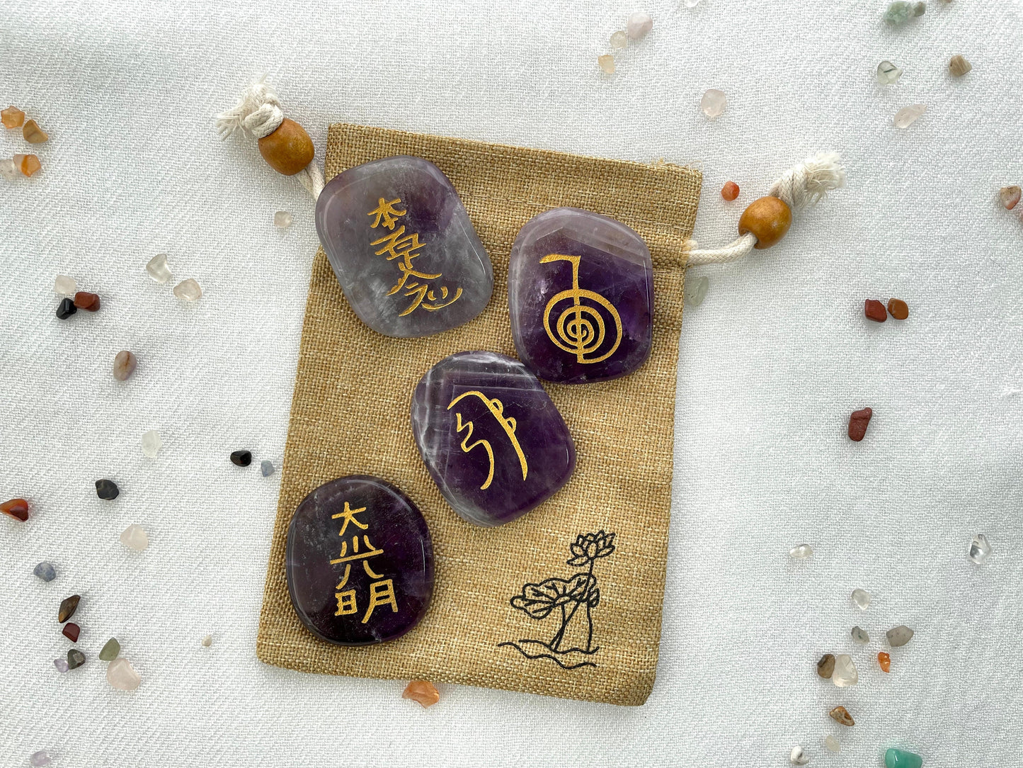 Reiki Symbols Stone Set in Chevron Amethyst. Reiki Infused