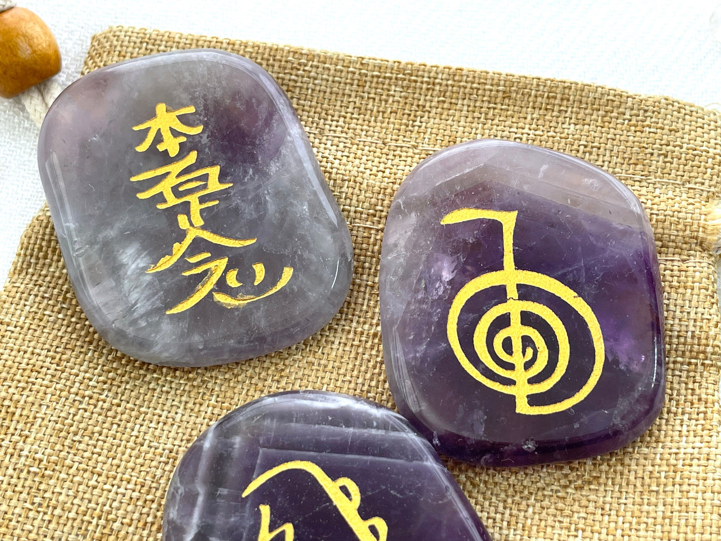 Reiki Symbols Stone Set in Chevron Amethyst. Reiki Infused