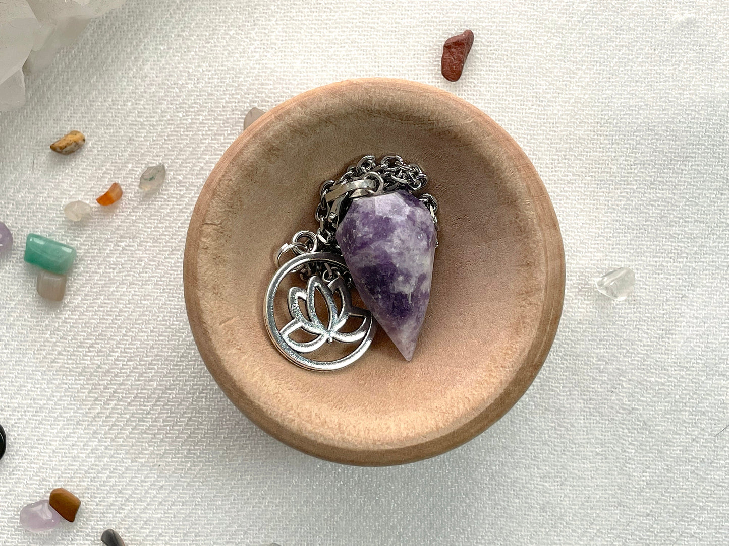 Lepidolite Pendulum. Multifaceted