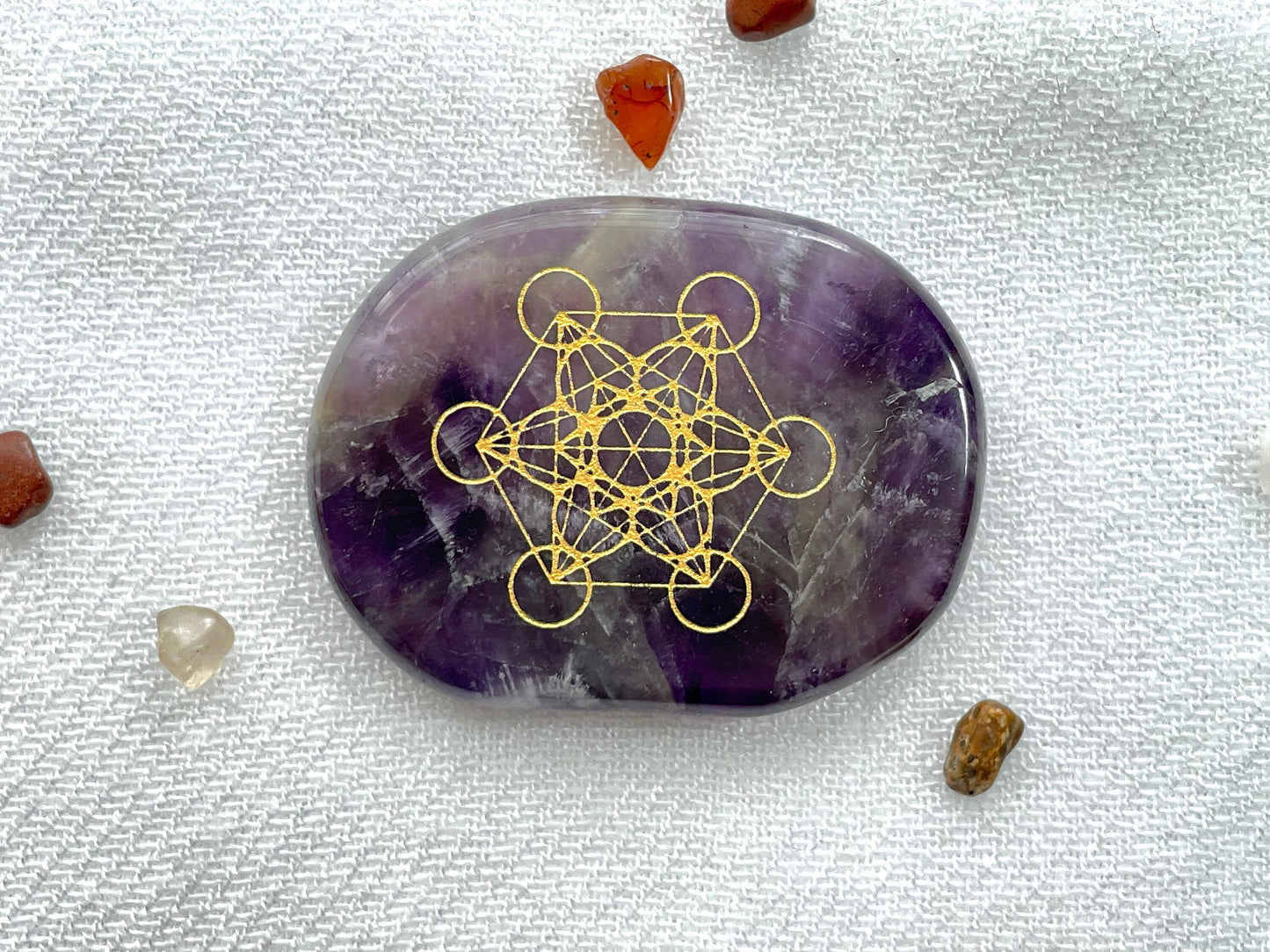 Palm Stone. Metatron's Cube in Amethyst